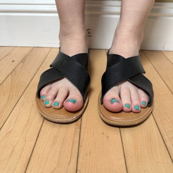 OLD NAVY Faux-Leather Cross-Strap Slingback Sandals Black Size 8.5 - Picture 3 of 15